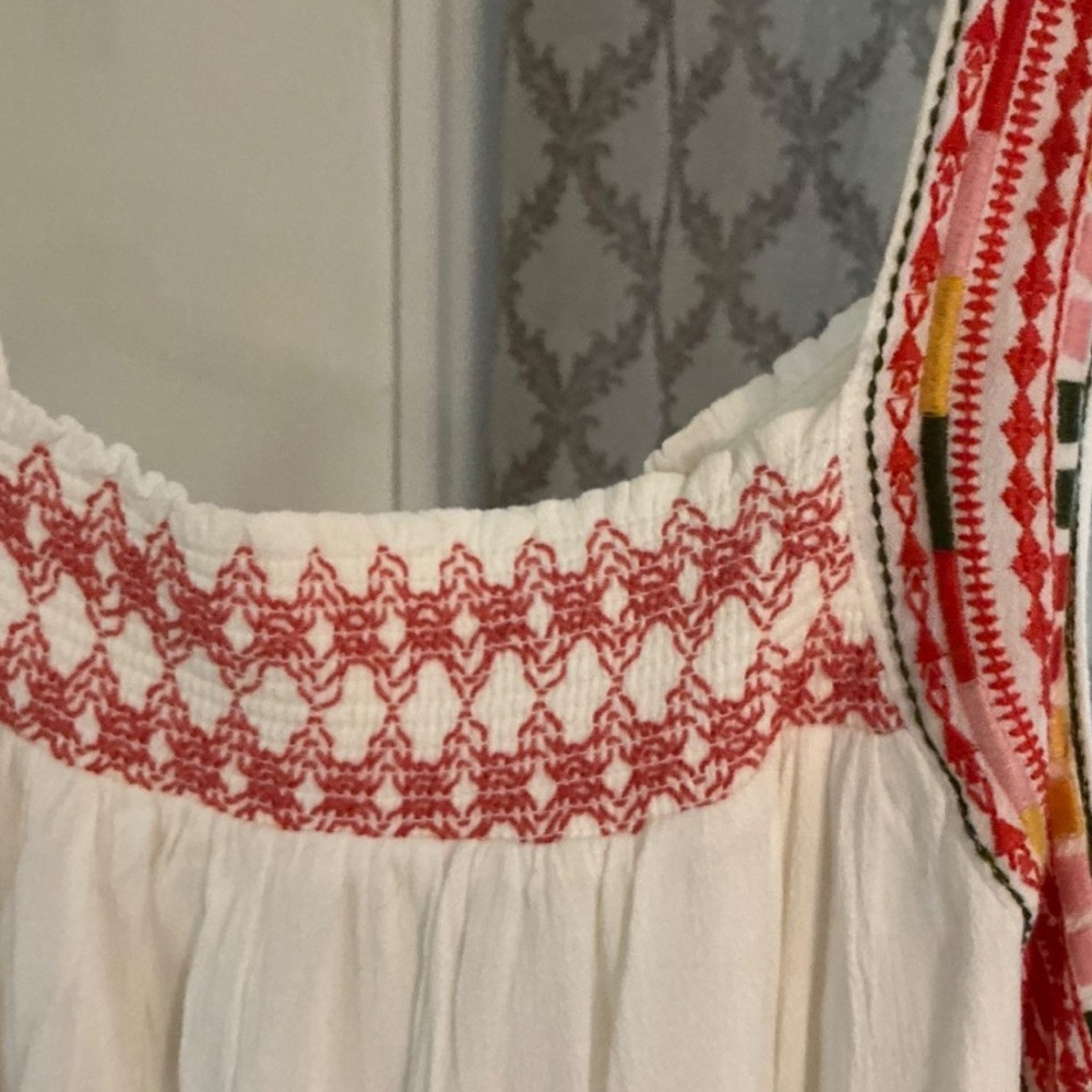 Embroidered White and Red Mini Dress